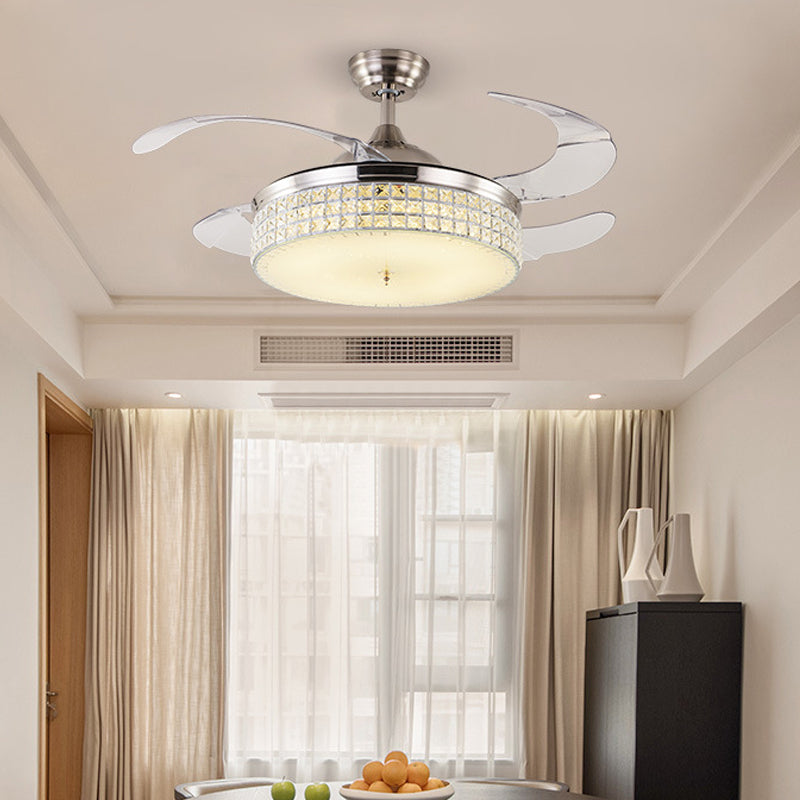 Crystal Round Ceiling Fan Light Contemporary LED Ceiling Mounted Fixture in Gold with 4 Acrylic Blades Gold Clearhalo 'Ceiling Fans with Lights' 'Ceiling Fans' 'Modern Ceiling Fans' 'Modern' Lighting' 1957873