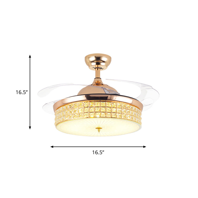 Crystal Round Ceiling Fan Light Contemporary LED Ceiling Mounted Fixture in Gold with 4 Acrylic Blades Clearhalo 'Ceiling Fans with Lights' 'Ceiling Fans' 'Modern Ceiling Fans' 'Modern' Lighting' 1957877