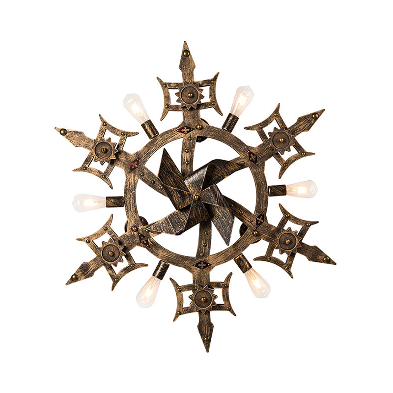 Metal Brass Wall Mounted Lamp Windmill Shaped 6 Heads Warehouse Wall Sconce for Dining Room Clearhalo 'Art deco wall lights' 'Cast Iron' 'Glass' 'Industrial wall lights' 'Industrial' 'Middle century wall lights' 'Modern' 'Rustic wall lights' 'Tiffany' 'Traditional wall lights' 'Wall Lamps & Sconces' 'Wall Lights' Lighting' 1957902
