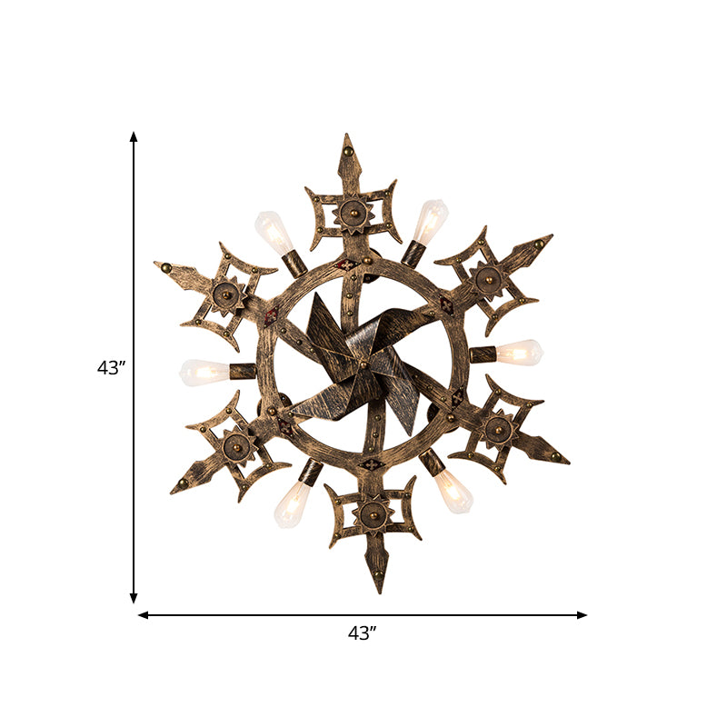 Metal Brass Wall Mounted Lamp Windmill Shaped 6 Heads Warehouse Wall Sconce for Dining Room Clearhalo 'Art deco wall lights' 'Cast Iron' 'Glass' 'Industrial wall lights' 'Industrial' 'Middle century wall lights' 'Modern' 'Rustic wall lights' 'Tiffany' 'Traditional wall lights' 'Wall Lamps & Sconces' 'Wall Lights' Lighting' 1957903