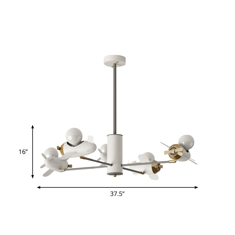Airplane Pendant Chandelier Cartoon Metal 5/8 Heads White Hanging Light Fixture for Kids Bedroom Clearhalo 'Ceiling Lights' 'Chandeliers' Lighting' options 1957936