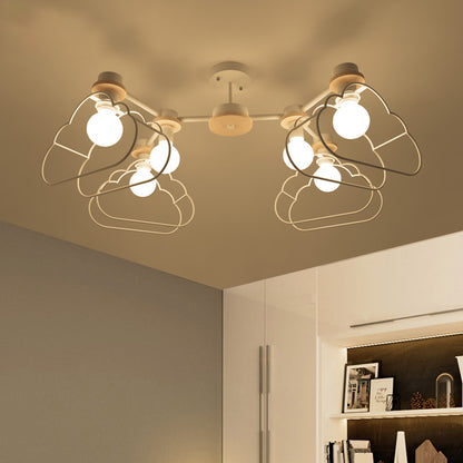 6-Light Bedroom Hanging Chandelier Cartoon White Pendant Lamp with Cloud/Star Iron Cage and Wood Cap White Cloud Clearhalo 'Ceiling Lights' 'Chandeliers' Lighting' options 1957938_02e0cc7a-3fa8-43ca-923c-4923a94f3db5