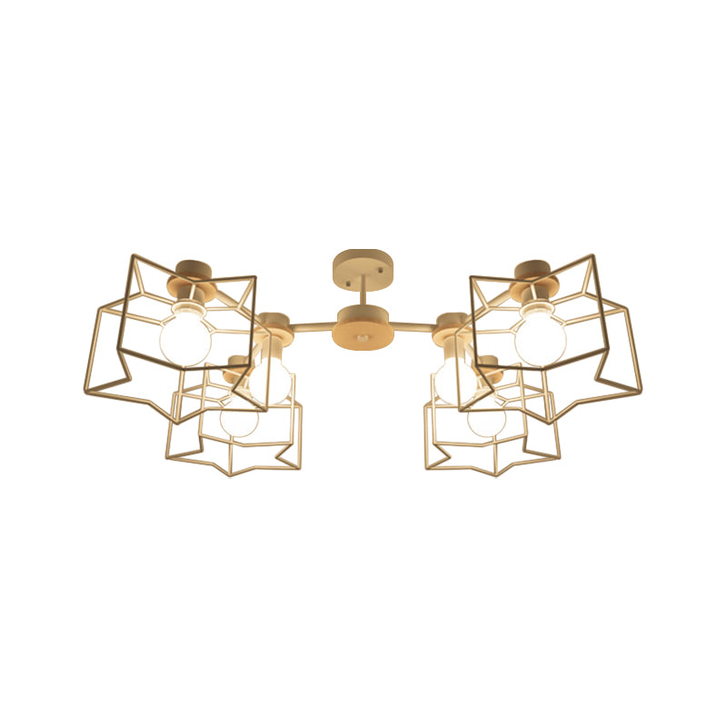 6-Light Bedroom Hanging Chandelier Cartoon White Pendant Lamp with Cloud/Star Iron Cage and Wood Cap Clearhalo 'Ceiling Lights' 'Chandeliers' Lighting' options 1957944