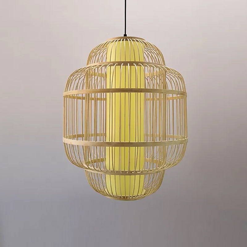 Bamboo Lantern Pendant Lighting Asian 1-Light Beige Down Lighting for Dining Room, 16"/19.5"/31.5" W Clearhalo 'Ceiling Lights' 'Modern Pendants' 'Modern' 'Pendant Lights' 'Pendants' Lighting' 1958013