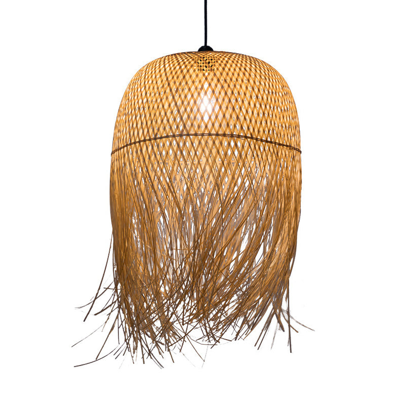 Rustic Fringe Pendant Light Rattan 6"/10"/18" Wide Single-Bulb Dining Room Hanging Lamp in Beige Clearhalo 'Ceiling Lights' 'Modern Pendants' 'Modern' 'Pendant Lights' 'Pendants' Lighting' 1958021