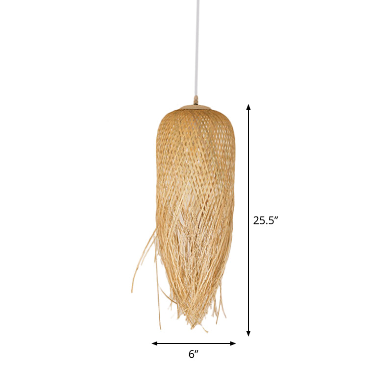 Rustic Fringe Pendant Light Rattan 6"/10"/18" Wide Single-Bulb Dining Room Hanging Lamp in Beige Clearhalo 'Ceiling Lights' 'Modern Pendants' 'Modern' 'Pendant Lights' 'Pendants' Lighting' 1958026