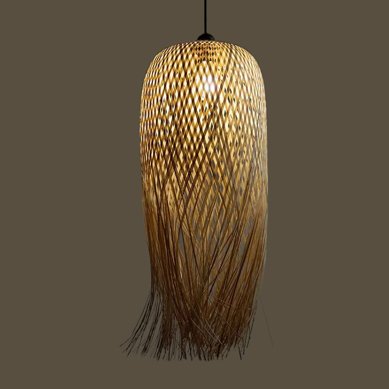 Rustic Fringe Pendant Light Rattan 6"/10"/18" Wide Single-Bulb Dining Room Hanging Lamp in Beige Beige 10" Clearhalo 'Ceiling Lights' 'Modern Pendants' 'Modern' 'Pendant Lights' 'Pendants' Lighting' 1958028