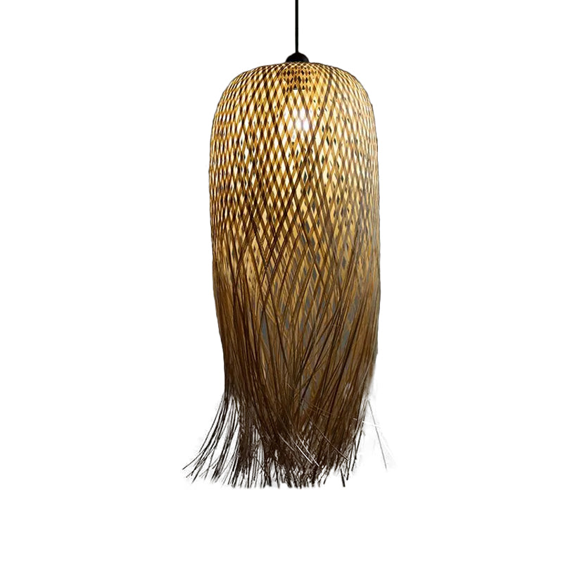 Rustic Fringe Pendant Light Rattan 6"/10"/18" Wide Single-Bulb Dining Room Hanging Lamp in Beige Clearhalo 'Ceiling Lights' 'Modern Pendants' 'Modern' 'Pendant Lights' 'Pendants' Lighting' 1958029
