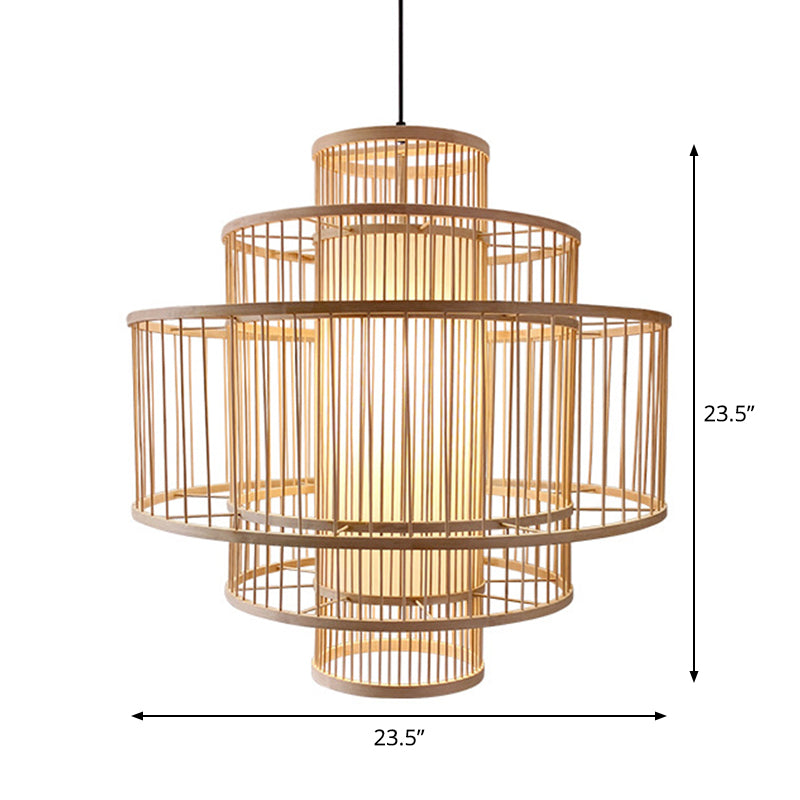 3-Shade Restaurant Hanging Light Bamboo 1 Head 16"/23.5"/31.5" Wide Asian Ceiling Pendant in Beige Clearhalo 'Ceiling Lights' 'Modern Pendants' 'Modern' 'Pendant Lights' 'Pendants' Lighting' 1958045