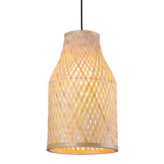 Bottle/Bell/Dome Bamboo Pendant Lamp Asia 1-Light Beige Suspended Lighting Fixture for Dining Room Clearhalo 'Ceiling Lights' 'Modern Pendants' 'Modern' 'Pendant Lights' 'Pendants' Lighting' 1958049