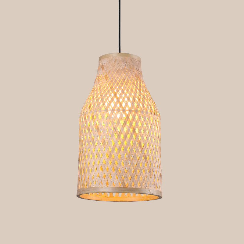 Bottle/Bell/Dome Bamboo Pendant Lamp Asia 1-Light Beige Suspended Lighting Fixture for Dining Room Clearhalo 'Ceiling Lights' 'Modern Pendants' 'Modern' 'Pendant Lights' 'Pendants' Lighting' 1958050