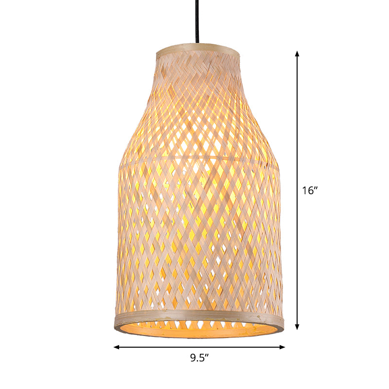 Bottle/Bell/Dome Bamboo Pendant Lamp Asia 1-Light Beige Suspended Lighting Fixture for Dining Room Clearhalo 'Ceiling Lights' 'Modern Pendants' 'Modern' 'Pendant Lights' 'Pendants' Lighting' 1958051