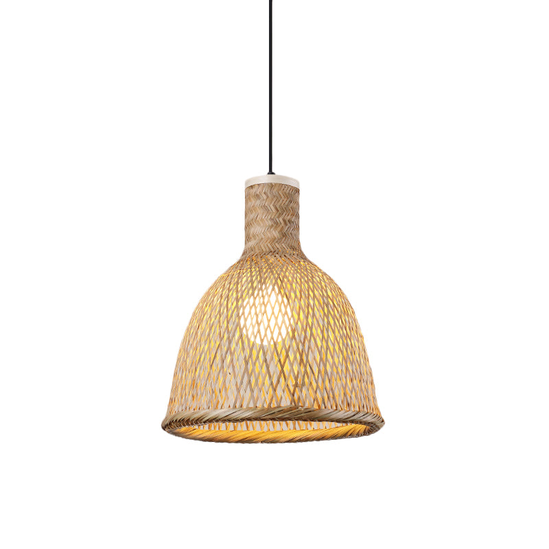 Bottle/Bell/Dome Bamboo Pendant Lamp Asia 1-Light Beige Suspended Lighting Fixture for Dining Room Beige C Clearhalo 'Ceiling Lights' 'Modern Pendants' 'Modern' 'Pendant Lights' 'Pendants' Lighting' 1958056