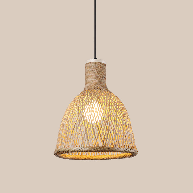 Bottle/Bell/Dome Bamboo Pendant Lamp Asia 1-Light Beige Suspended Lighting Fixture for Dining Room Clearhalo 'Ceiling Lights' 'Modern Pendants' 'Modern' 'Pendant Lights' 'Pendants' Lighting' 1958057