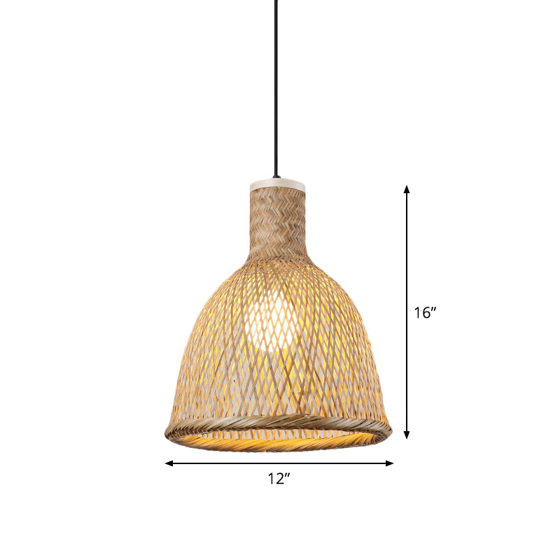 Bottle/Bell/Dome Bamboo Pendant Lamp Asia 1-Light Beige Suspended Lighting Fixture for Dining Room Clearhalo 'Ceiling Lights' 'Modern Pendants' 'Modern' 'Pendant Lights' 'Pendants' Lighting' 1958058