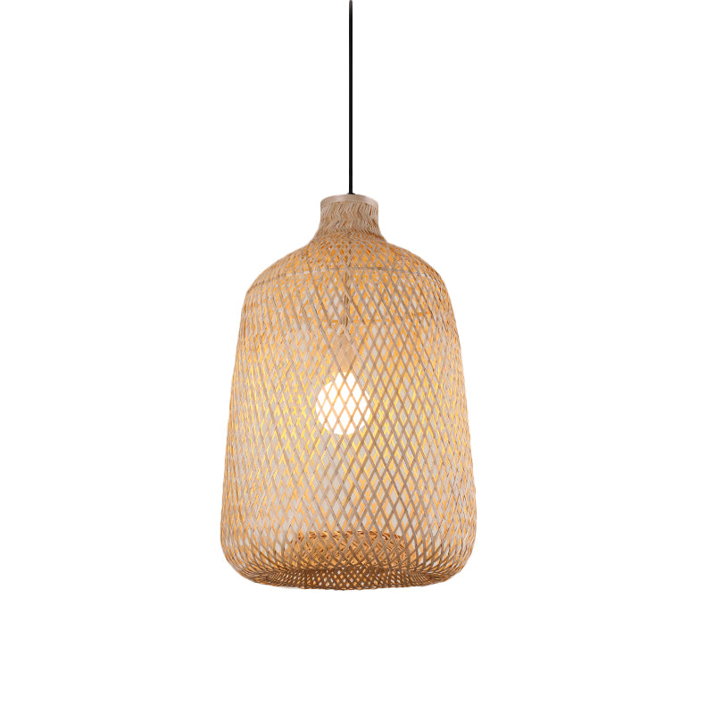 Bottle/Bell/Dome Bamboo Pendant Lamp Asia 1-Light Beige Suspended Lighting Fixture for Dining Room Beige D Clearhalo 'Ceiling Lights' 'Modern Pendants' 'Modern' 'Pendant Lights' 'Pendants' Lighting' 1958059
