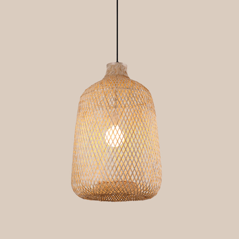 Bottle/Bell/Dome Bamboo Pendant Lamp Asia 1-Light Beige Suspended Lighting Fixture for Dining Room Clearhalo 'Ceiling Lights' 'Modern Pendants' 'Modern' 'Pendant Lights' 'Pendants' Lighting' 1958060