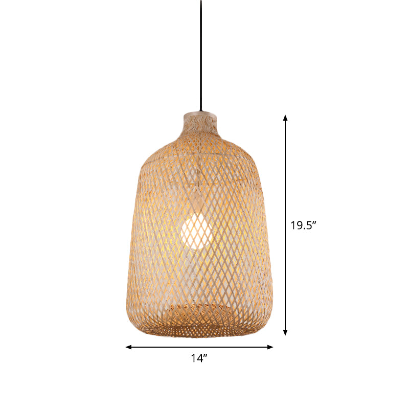 Bottle/Bell/Dome Bamboo Pendant Lamp Asia 1-Light Beige Suspended Lighting Fixture for Dining Room Clearhalo 'Ceiling Lights' 'Modern Pendants' 'Modern' 'Pendant Lights' 'Pendants' Lighting' 1958061