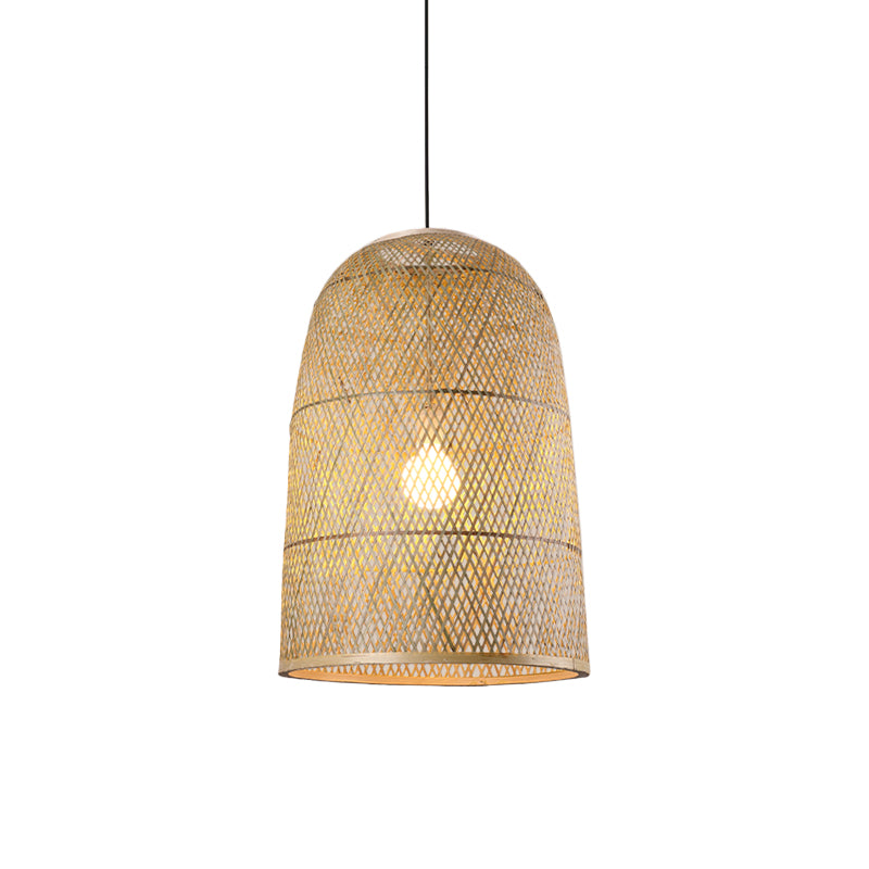 Bottle/Bell/Dome Bamboo Pendant Lamp Asia 1-Light Beige Suspended Lighting Fixture for Dining Room Beige E Clearhalo 'Ceiling Lights' 'Modern Pendants' 'Modern' 'Pendant Lights' 'Pendants' Lighting' 1958062