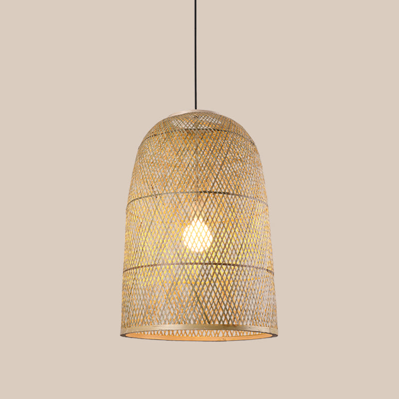 Bottle/Bell/Dome Bamboo Pendant Lamp Asia 1-Light Beige Suspended Lighting Fixture for Dining Room Clearhalo 'Ceiling Lights' 'Modern Pendants' 'Modern' 'Pendant Lights' 'Pendants' Lighting' 1958063
