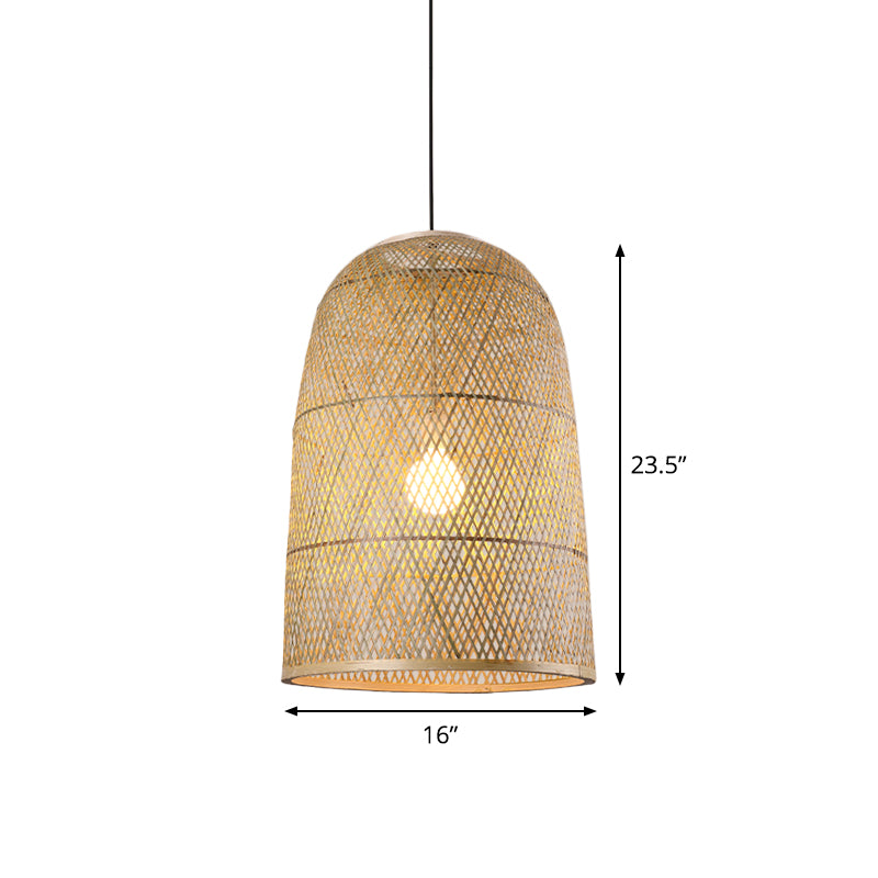 Bottle/Bell/Dome Bamboo Pendant Lamp Asia 1-Light Beige Suspended Lighting Fixture for Dining Room Clearhalo 'Ceiling Lights' 'Modern Pendants' 'Modern' 'Pendant Lights' 'Pendants' Lighting' 1958064