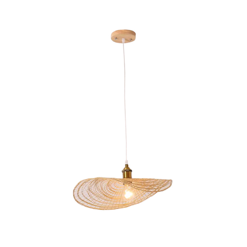 Chinese Style 1/3/6-Light Pendulum Light Beige Lotus Leaf Pendant Lighting with Bamboo Shade, 14"/16.5"/19.5" Wide Clearhalo 'Ceiling Lights' 'Modern Pendants' 'Modern' 'Pendant Lights' 'Pendants' Lighting' 1958067