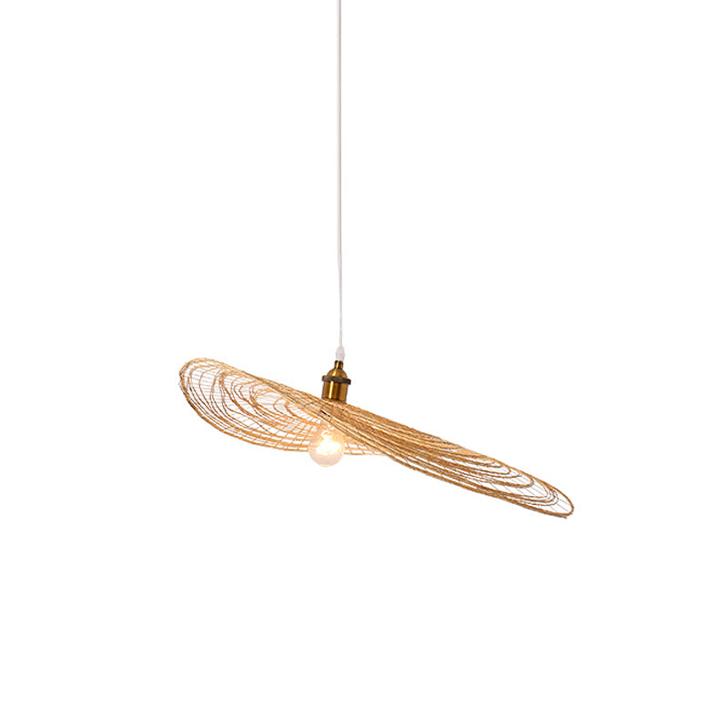 Chinese Style 1/3/6-Light Pendulum Light Beige Lotus Leaf Pendant Lighting with Bamboo Shade, 14"/16.5"/19.5" Wide Clearhalo 'Ceiling Lights' 'Modern Pendants' 'Modern' 'Pendant Lights' 'Pendants' Lighting' 1958070