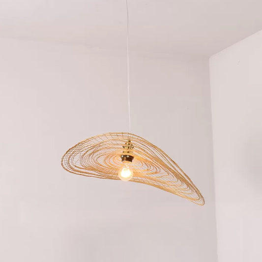 Chinese Style 1/3/6-Light Pendulum Light Beige Lotus Leaf Pendant Lighting with Bamboo Shade, 14"/16.5"/19.5" Wide 1 Beige 19.5" Clearhalo 'Ceiling Lights' 'Modern Pendants' 'Modern' 'Pendant Lights' 'Pendants' Lighting' 1958072