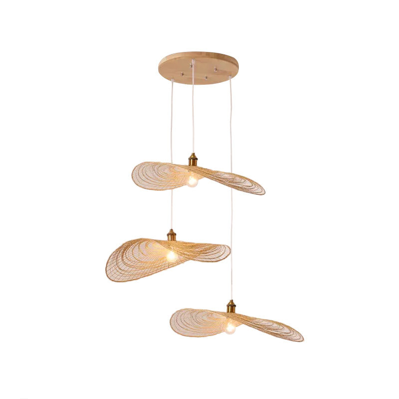 Chinese Style 1/3/6-Light Pendulum Light Beige Lotus Leaf Pendant Lighting with Bamboo Shade, 14"/16.5"/19.5" Wide Clearhalo 'Ceiling Lights' 'Modern Pendants' 'Modern' 'Pendant Lights' 'Pendants' Lighting' 1958080
