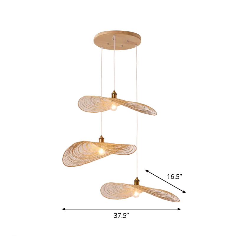 Chinese Style 1/3/6-Light Pendulum Light Beige Lotus Leaf Pendant Lighting with Bamboo Shade, 14"/16.5"/19.5" Wide Clearhalo 'Ceiling Lights' 'Modern Pendants' 'Modern' 'Pendant Lights' 'Pendants' Lighting' 1958081