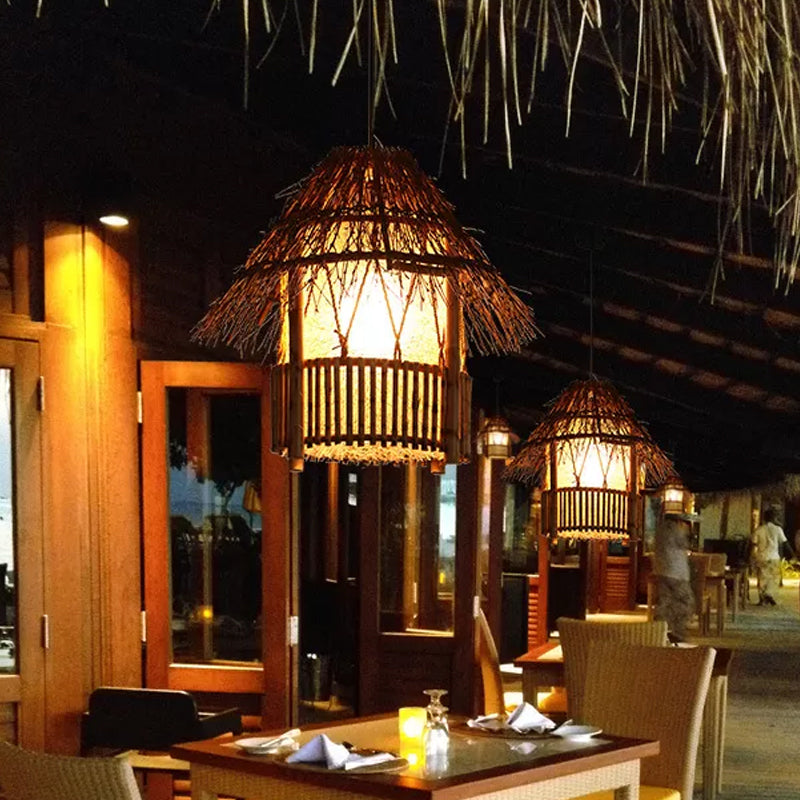 Rustic House Shaped Pendant Lighting Bamboo 1 Head Tearoom Hanging Ceiling Light in Brown Clearhalo 'Ceiling Lights' 'Modern Pendants' 'Modern' 'Pendant Lights' 'Pendants' Lighting' 1958105