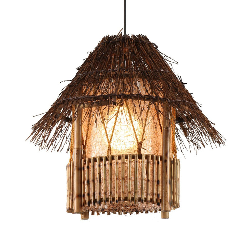 Rustic House Shaped Pendant Lighting Bamboo 1 Head Tearoom Hanging Ceiling Light in Brown Clearhalo 'Ceiling Lights' 'Modern Pendants' 'Modern' 'Pendant Lights' 'Pendants' Lighting' 1958106