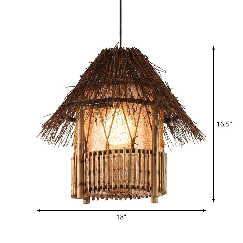 Rustic House Shaped Pendant Lighting Bamboo 1 Head Tearoom Hanging Ceiling Light in Brown Clearhalo 'Ceiling Lights' 'Modern Pendants' 'Modern' 'Pendant Lights' 'Pendants' Lighting' 1958107