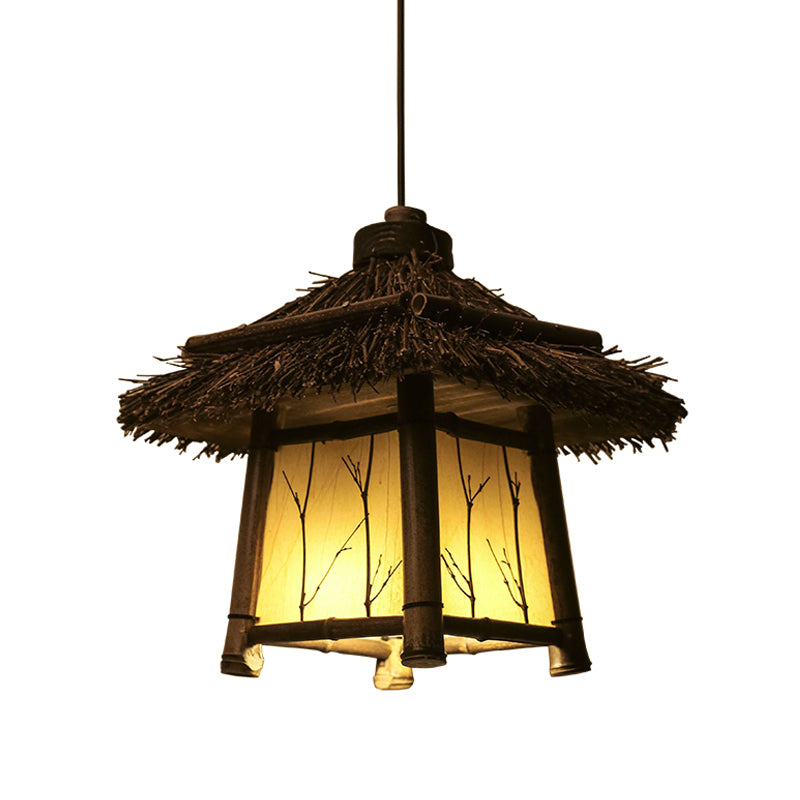Rustic House Shaped Pendant Lighting Bamboo 1 Head Tearoom Hanging Ceiling Light in Brown Clearhalo 'Ceiling Lights' 'Modern Pendants' 'Modern' 'Pendant Lights' 'Pendants' Lighting' 1958109