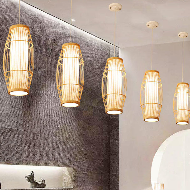 Elliptical Hanging Pendant Light Asian Bamboo 1 Bulb Living Room Small/Medium/Large Ceiling Hang Lamp in Beige Clearhalo 'Ceiling Lights' 'Modern Pendants' 'Modern' 'Pendant Lights' 'Pendants' Lighting' 1958141