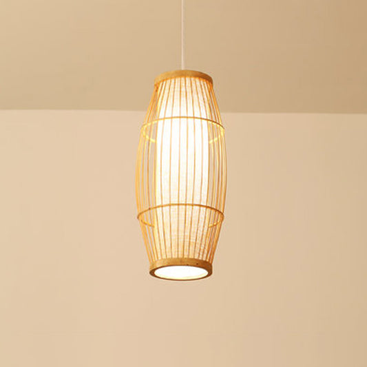 Elliptical Hanging Pendant Light Asian Bamboo 1 Bulb Living Room Small/Medium/Large Ceiling Hang Lamp in Beige Clearhalo 'Ceiling Lights' 'Modern Pendants' 'Modern' 'Pendant Lights' 'Pendants' Lighting' 1958142