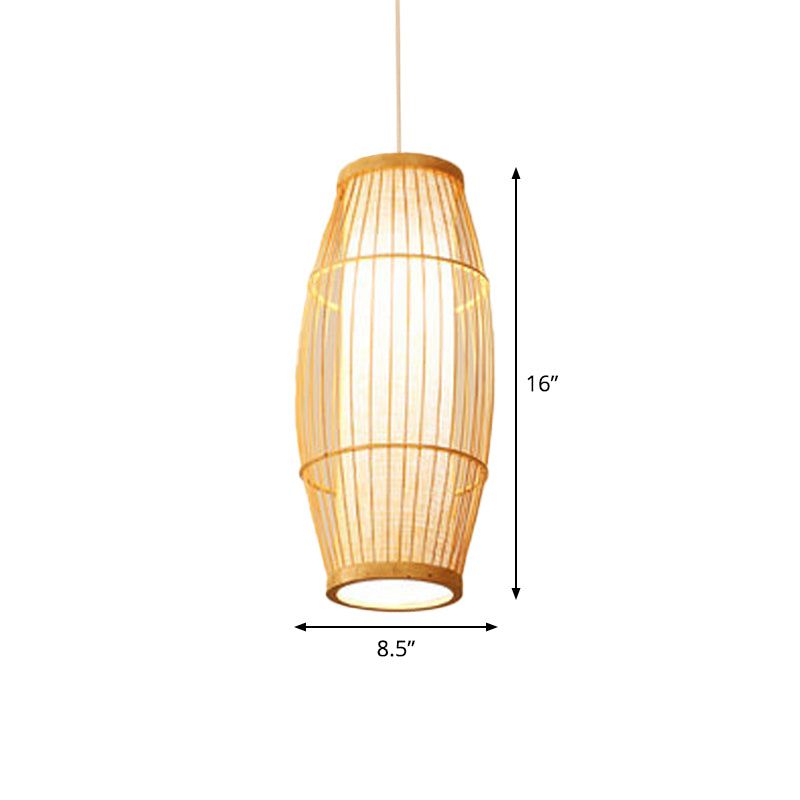Elliptical Hanging Pendant Light Asian Bamboo 1 Bulb Living Room Small/Medium/Large Ceiling Hang Lamp in Beige Clearhalo 'Ceiling Lights' 'Modern Pendants' 'Modern' 'Pendant Lights' 'Pendants' Lighting' 1958143