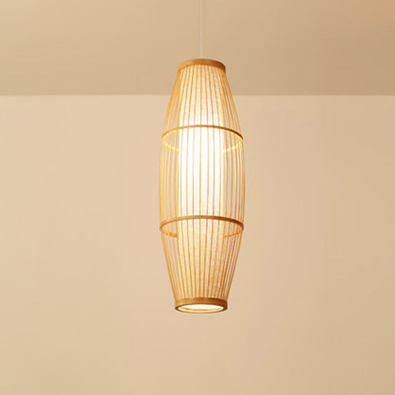 Elliptical Hanging Pendant Light Asian Bamboo 1 Bulb Living Room Small/Medium/Large Ceiling Hang Lamp in Beige Clearhalo 'Ceiling Lights' 'Modern Pendants' 'Modern' 'Pendant Lights' 'Pendants' Lighting' 1958145
