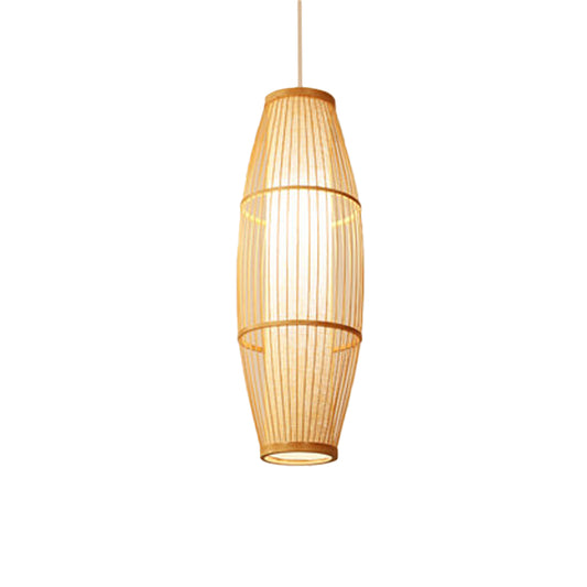 Elliptical Hanging Pendant Light Asian Bamboo 1 Bulb Living Room Small/Medium/Large Ceiling Hang Lamp in Beige Clearhalo 'Ceiling Lights' 'Modern Pendants' 'Modern' 'Pendant Lights' 'Pendants' Lighting' 1958146