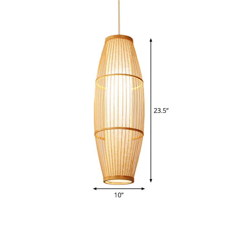 Elliptical Hanging Pendant Light Asian Bamboo 1 Bulb Living Room Small/Medium/Large Ceiling Hang Lamp in Beige Clearhalo 'Ceiling Lights' 'Modern Pendants' 'Modern' 'Pendant Lights' 'Pendants' Lighting' 1958147