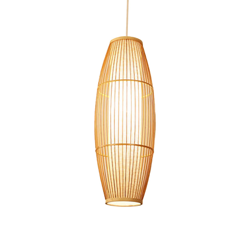 Elliptical Hanging Pendant Light Asian Bamboo 1 Bulb Living Room Small/Medium/Large Ceiling Hang Lamp in Beige Clearhalo 'Ceiling Lights' 'Modern Pendants' 'Modern' 'Pendant Lights' 'Pendants' Lighting' 1958149