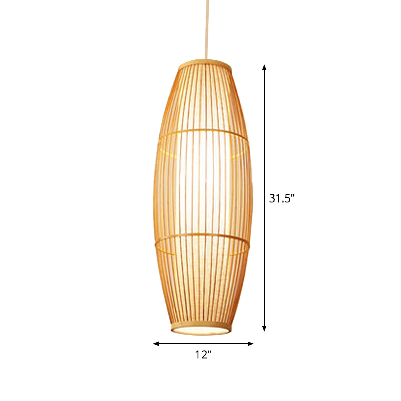 Elliptical Hanging Pendant Light Asian Bamboo 1 Bulb Living Room Small/Medium/Large Ceiling Hang Lamp in Beige Clearhalo 'Ceiling Lights' 'Modern Pendants' 'Modern' 'Pendant Lights' 'Pendants' Lighting' 1958150