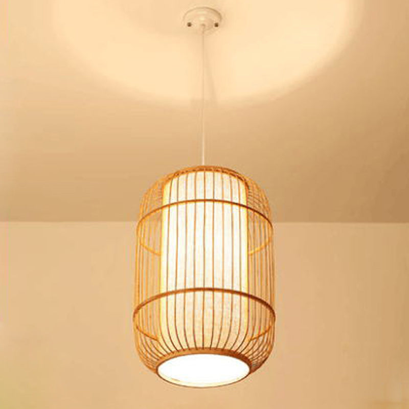 Elliptical Hanging Pendant Light Asian Bamboo 1 Bulb Living Room Small/Medium/Large Ceiling Hang Lamp in Beige Beige Small A Clearhalo 'Ceiling Lights' 'Modern Pendants' 'Modern' 'Pendant Lights' 'Pendants' Lighting' 1958151