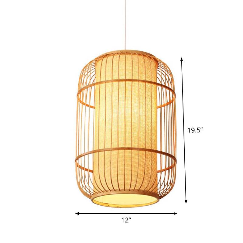 Elliptical Hanging Pendant Light Asian Bamboo 1 Bulb Living Room Small/Medium/Large Ceiling Hang Lamp in Beige Clearhalo 'Ceiling Lights' 'Modern Pendants' 'Modern' 'Pendant Lights' 'Pendants' Lighting' 1958153