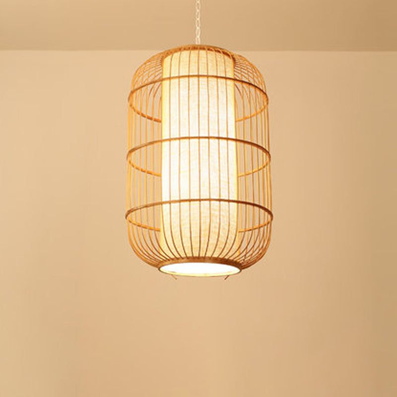 Elliptical Hanging Pendant Light Asian Bamboo 1 Bulb Living Room Small/Medium/Large Ceiling Hang Lamp in Beige Beige Medium A Clearhalo 'Ceiling Lights' 'Modern Pendants' 'Modern' 'Pendant Lights' 'Pendants' Lighting' 1958154