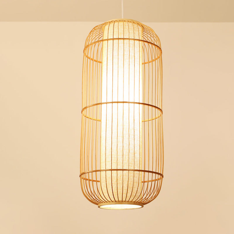 Elliptical Hanging Pendant Light Asian Bamboo 1 Bulb Living Room Small/Medium/Large Ceiling Hang Lamp in Beige Beige Large A Clearhalo 'Ceiling Lights' 'Modern Pendants' 'Modern' 'Pendant Lights' 'Pendants' Lighting' 1958157