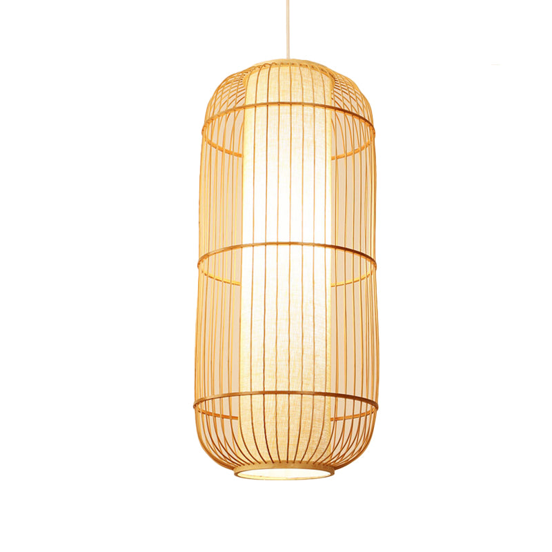 Elliptical Hanging Pendant Light Asian Bamboo 1 Bulb Living Room Small/Medium/Large Ceiling Hang Lamp in Beige Clearhalo 'Ceiling Lights' 'Modern Pendants' 'Modern' 'Pendant Lights' 'Pendants' Lighting' 1958158
