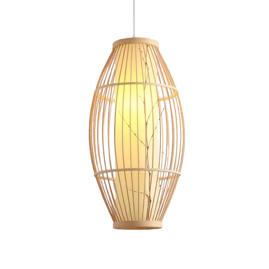 Asian 1-Head Pendant Light Fixture Beige Oval Ceiling Suspension Lamp with Bamboo Shade, 14"/19.5"/31.5" Wide Clearhalo 'Ceiling Lights' 'Modern Pendants' 'Modern' 'Pendant Lights' 'Pendants' Lighting' 1958162