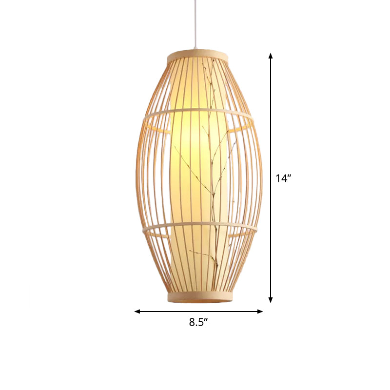 Asian 1-Head Pendant Light Fixture Beige Oval Ceiling Suspension Lamp with Bamboo Shade, 14"/19.5"/31.5" Wide Clearhalo 'Ceiling Lights' 'Modern Pendants' 'Modern' 'Pendant Lights' 'Pendants' Lighting' 1958164