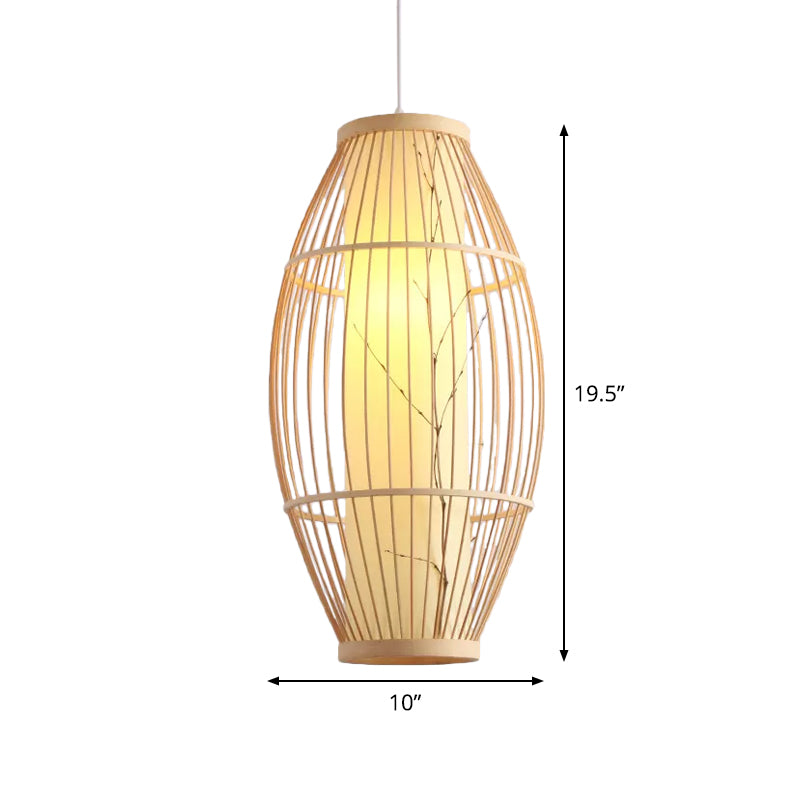 Asian 1-Head Pendant Light Fixture Beige Oval Ceiling Suspension Lamp with Bamboo Shade, 14"/19.5"/31.5" Wide Clearhalo 'Ceiling Lights' 'Modern Pendants' 'Modern' 'Pendant Lights' 'Pendants' Lighting' 1958165